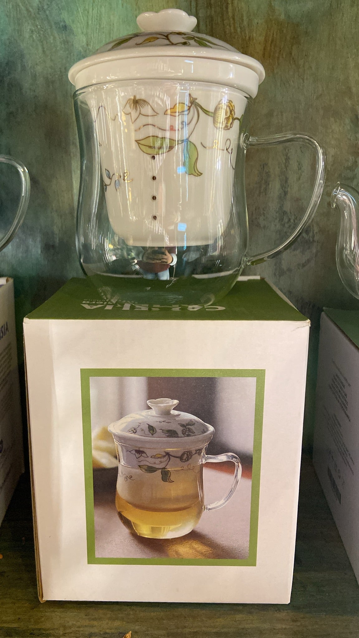 Tisaniera - Camelia 350ml in vetro borosilicato e porcellana