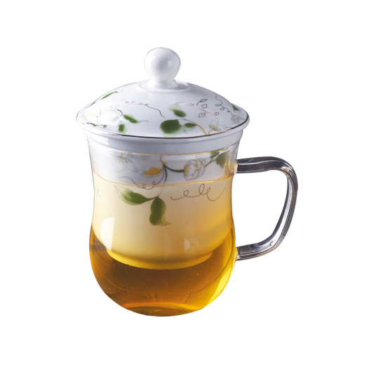 Tisaniera - Camelia 350ml in vetro borosilicato e porcellana