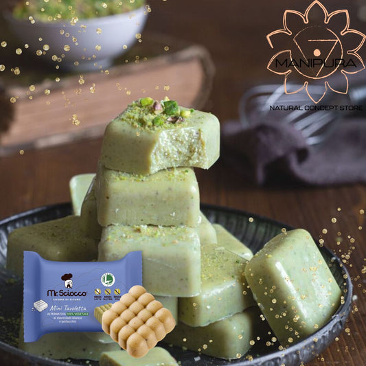 Mini Tavolette ALTERNATIVA 100% VEGETALE al cioccolato bianco e pistacchio con granella di pistacchio