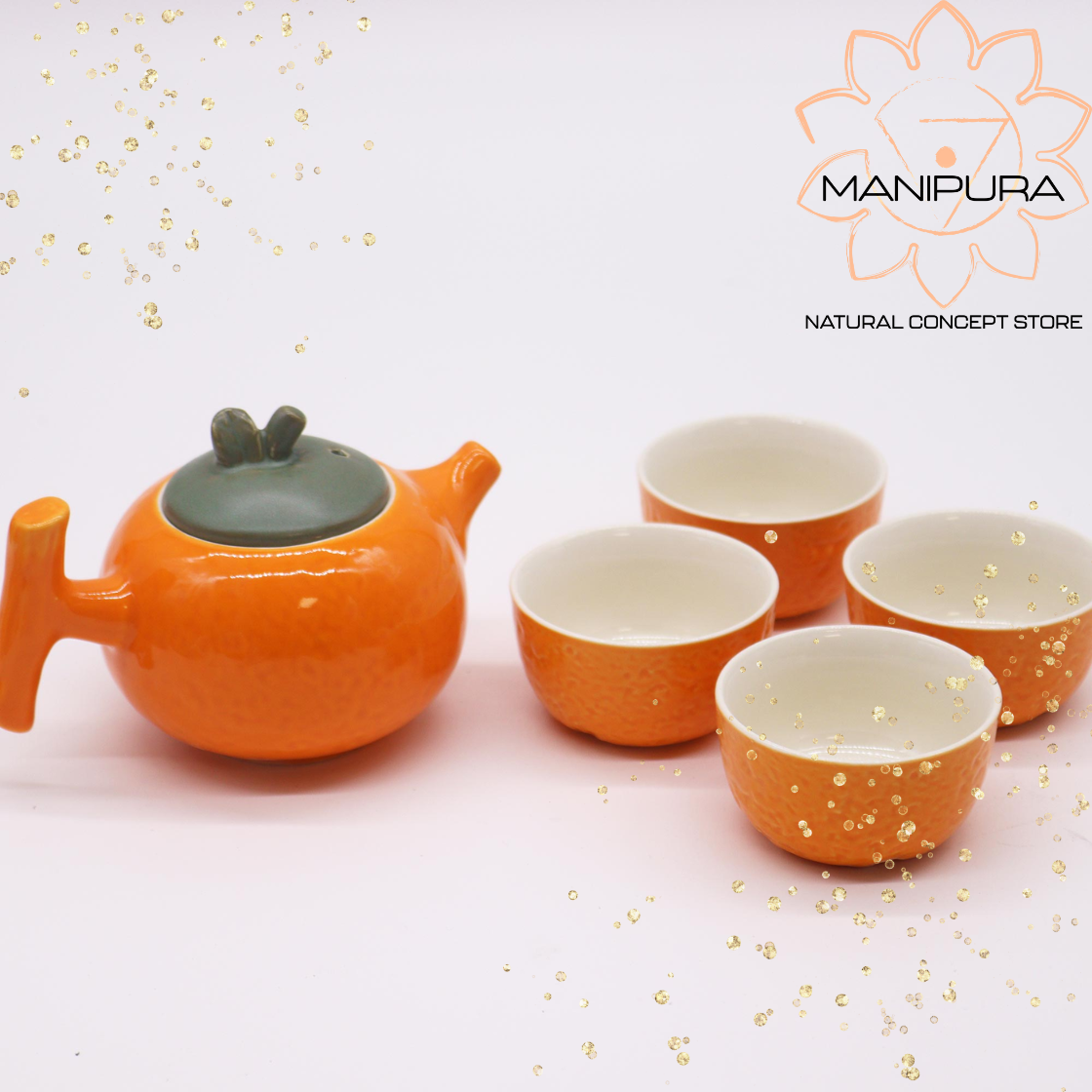 Herbal Orange Teapot Set - Pot & Four Cups
