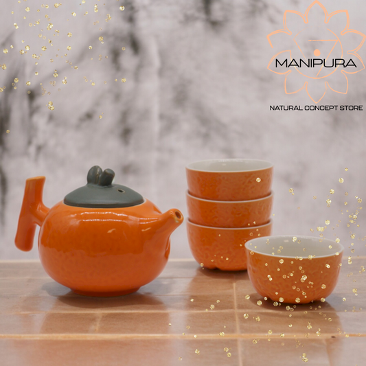 Herbal Orange Teapot Set - Pot & Four Cups