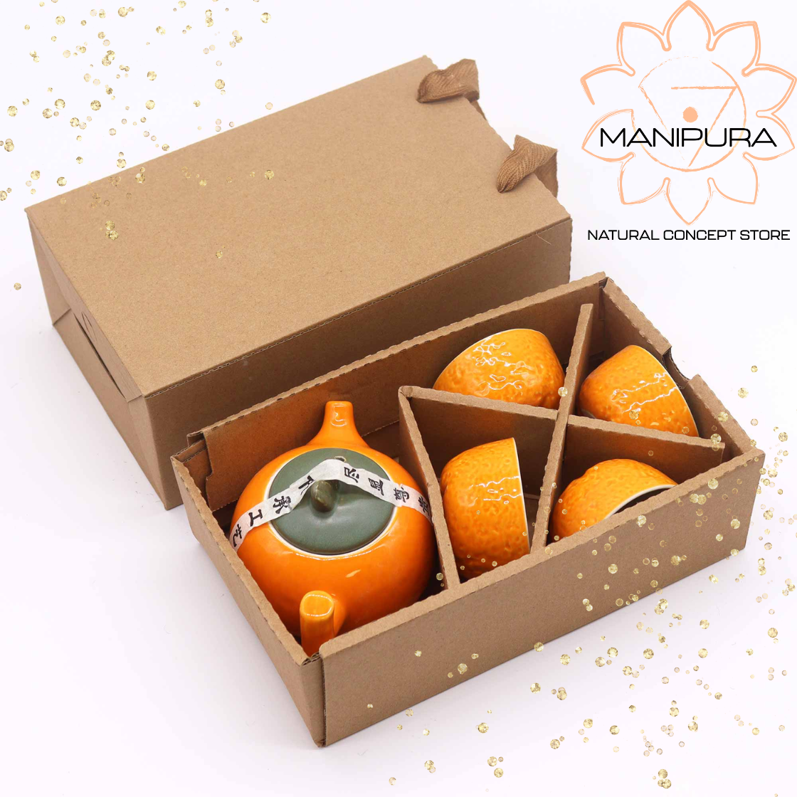 Herbal Orange Teapot Set - Pot & Four Cups