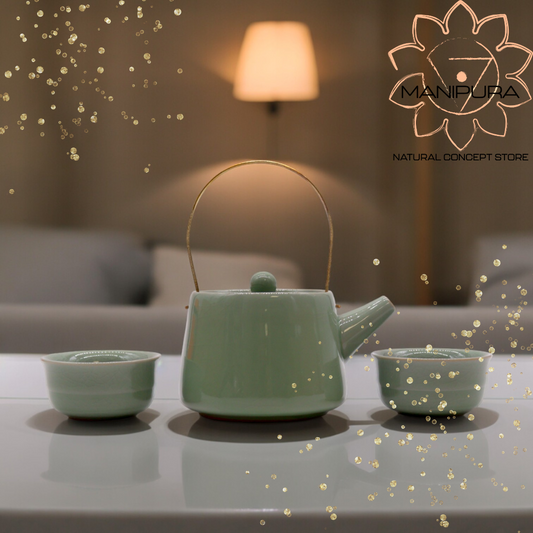 Herbal Jade Teapot Set - Pot & Two Cups