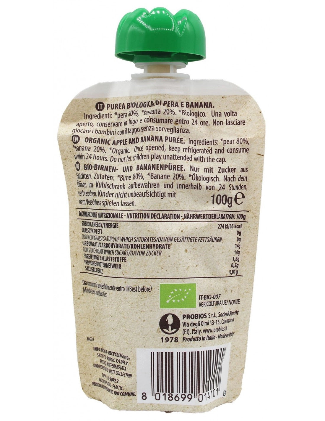 Frutta Frullata Probios - Pera e Banana