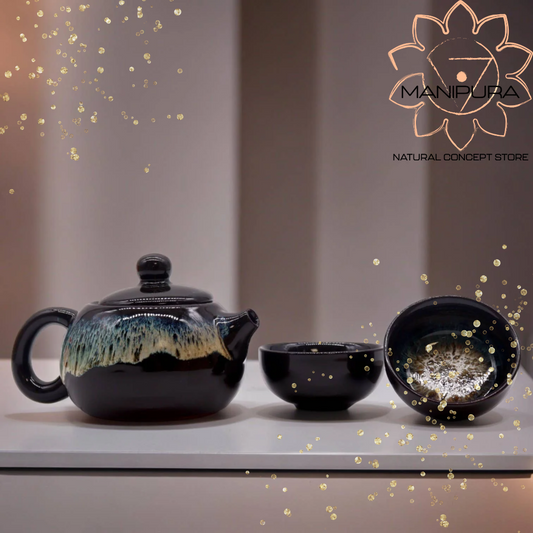Teiera & 2 Tazze - Nera Black Glaze Teapot Set -