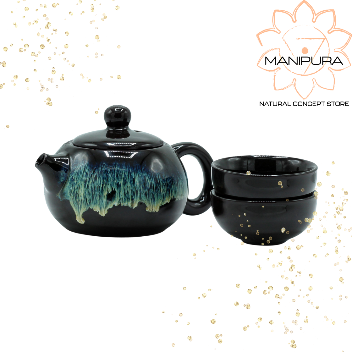 Teiera & 2 Tazze - Nera Black Glaze Teapot Set -