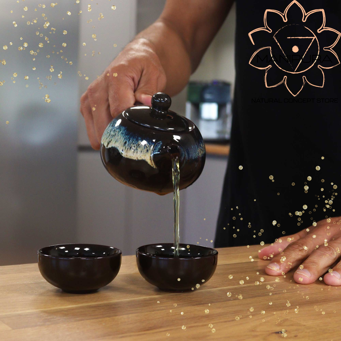 Teiera & 2 Tazze - Nera Black Glaze Teapot Set -