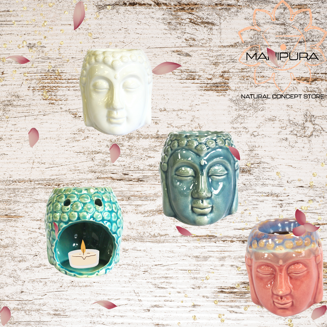 Bruciatore con candela Buddha - Blu  - Bianco - Arancio